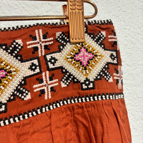 Anthropologie Women's Poetry Maxi Skirt Brown XS Geometric Pull On Bohemian - Picture 3 of 9